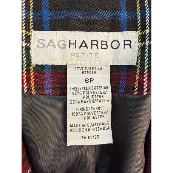 Vintage 90s Tartan Plaid Blazer Petite 6P Red Green Navy Plaid Sag Harbor Jacket - Picture 11 of 12